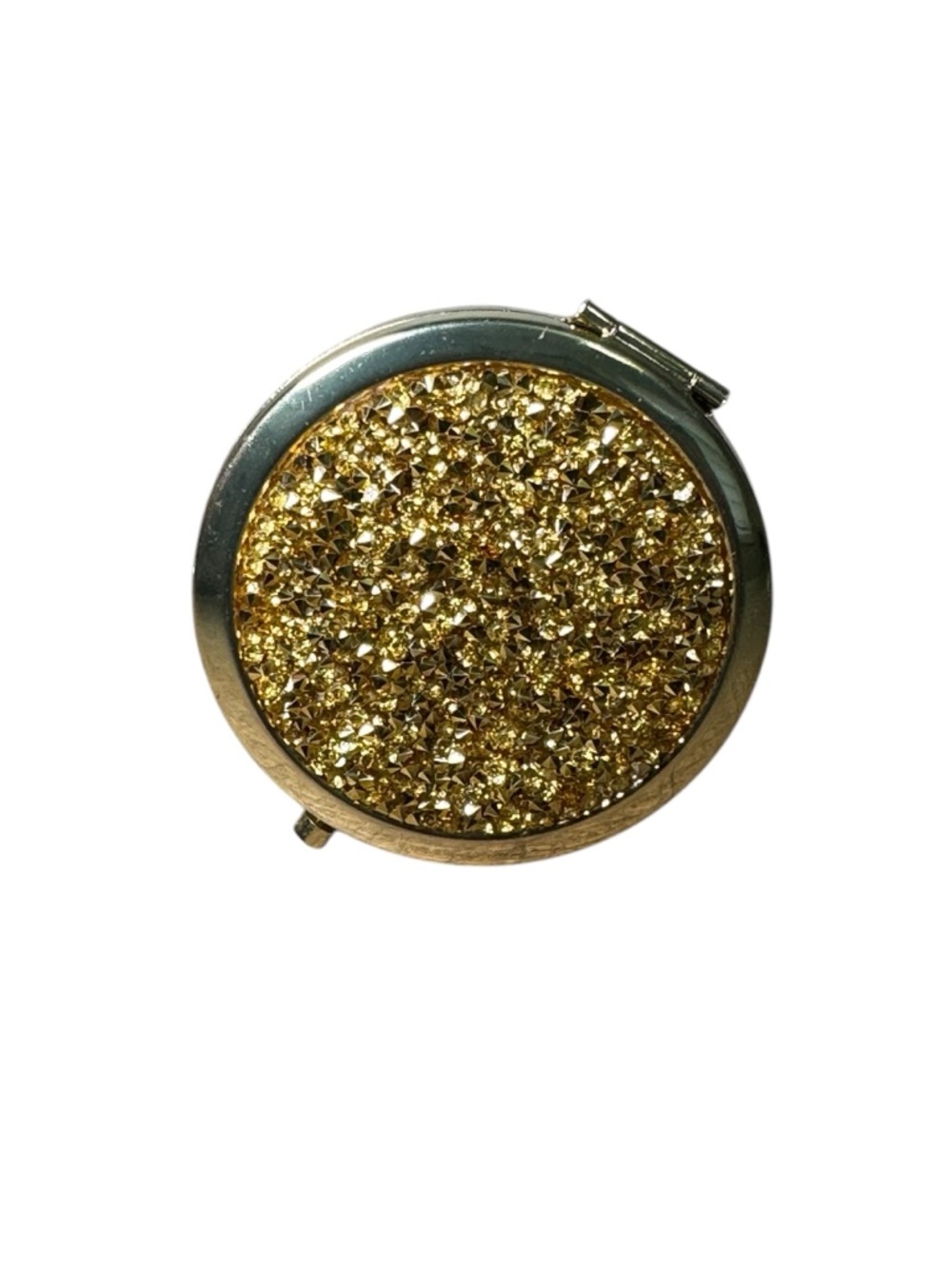 Gold Glitter Rhinestone Compact Mirror